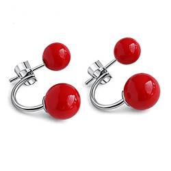 YAXUN Damen Rote Ohrringe 925 Sterling Silber Ohrstecker Halbrund Doppel Rot Natürliche Korallen Perlen Ohrringe Modeschmuck Für Frauen Mädchen von YAXUN
