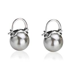 YAXUN Perlenohrringe Damen Ohrringe Silber Ohrhänger, 15mm Silbergrau Groß Perlen Tropfen Hängend Ohrringe, Schmuck Geschenke Für Frauen Mädchen von YAXUN