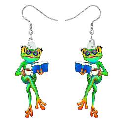 YAYAKO Acryl Neuheit Grün Frosch Ohrringe Baumeln Lustiges Design Schmuck Niedliche Tiere Geschenke für Frauen Mädchen Charms Zubehör (Buch Frosch) von YAYAKO