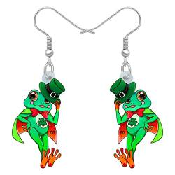 YAYAKO Acryl Neuheit Grün Frosch Ohrringe Baumeln Lustiges Design Schmuck Niedliche Tiere Geschenke für Frauen Mädchen Charms Zubehör (Frosch St. Patrick's Day) von YAYAKO