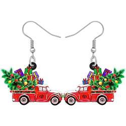 YAYAKO Acryl Red Truck Laden mit Weihnachten Baum Geschenke für Frauen Mädchen Neuheit Auto Baumeln Ohrringe Schmuck Weihnachten Party Charms (Rot E) von YAYAKO