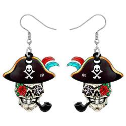 YAYAKO Acryl Schädel Piraten Ohrringe Sugar Skull Dangle Ohrringe Schmuck Halloween Piraten Geschenke für Frauen Mädchen Charms (Aufnäher Totenkopf) von YAYAKO