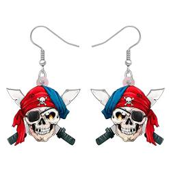 YAYAKO Acryl Schädel Piraten Ohrringe Sugar Skull Dangle Ohrringe Schmuck Halloween Piraten Geschenke für Frauen Mädchen Charms (Doppelklingen-Totenkopf) von YAYAKO