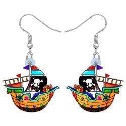 YAYAKO Acryl Schädel Piraten Ohrringe Sugar Skull Dangle Ohrringe Schmuck Halloween Piraten Geschenke für Frauen Mädchen Charms (Piratenschiff-Ohrringe) von YAYAKO