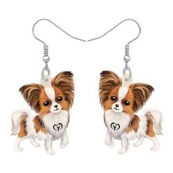 YAYAKO Cute Papillon Hund Ohrringe Baumeln Acryl Haustiere Welpe Charms Neuheit Geschenke für Frauen Mädchen Dekor Schmuck (Braun Weiß) von YAYAKO