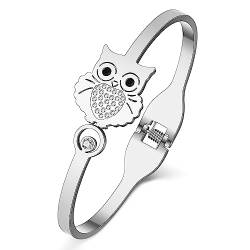 YAYAKO Edelstahl Eule Armbänder Maus Armreif Elefant Armbänder für Mädchen Frauen Charms Strass Schmuck Geschenke (Versilbert Eule) von YAYAKO