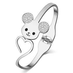 YAYAKO Edelstahl Eule Armbänder Maus Armreif Elefant Armbänder für Mädchen Frauen Charms Strass Schmuck Geschenke (Versilbert Maus) von YAYAKO