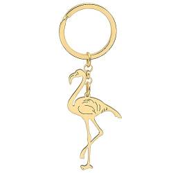 YAYAKO Edelstahl Flamingo Vogel Schlüsselanhänger Schmuck Valentinstag Geschenke für Frauen Mädchen Liebe Vogel Charms Autoschlüssel (Flamingo Vergoldet) von YAYAKO