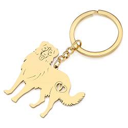 YAYAKO Edelstahl Hund Schlüsselanhänger Brieftasche Autoschlüssel Schmuck Haustiere Hundeliebhaber Geschenke für Frauen Mädchen Hund Schlüsselanhänger (Australian Shepherd Vergoldet) von YAYAKO