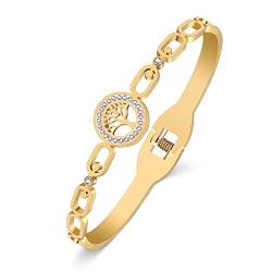YAYAKO Edelstahl Strass Armband Armreif Zierlich 18k plattiert Silber Gold Armbänder für Frauen Mädchen Charme Armbänder Geschenke (Baum Armband Vergoldet) von YAYAKO