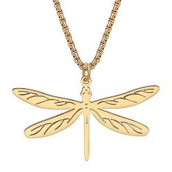 YAYAKO Edelstahl fliegende Libelle Halskette Kette Anhänger Libelle Geschenke für Frauen Mädchen Frühling Sommer Insekt Charms (Vergoldet 032) von YAYAKO