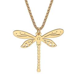 YAYAKO Edelstahl fliegende Libelle Halskette Kette Anhänger Libelle Geschenke für Frauen Mädchen Frühling Sommer Insekt Charms (Vergoldet 063) von YAYAKO