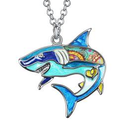 YAYAKO Emaille Hai Halskette Zinklegierung Anhänger Delphin Wal Oktopus Qualle Seepferdchen Sommer Geschenke für Frauen Mädchen Ozean Schmuck (Hai Halskette Blau) von YAYAKO