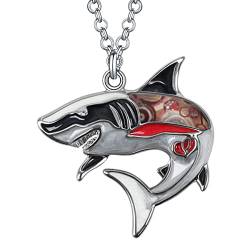 YAYAKO Emaille Hai Halskette Zinklegierung Anhänger Delphin Wal Oktopus Qualle Seepferdchen Sommer Geschenke für Frauen Mädchen Ozean Schmuck (Hai Halskette Schwarz) von YAYAKO