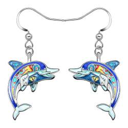 YAYAKO Emaille Hai Ohrringe Baumeln Zinklegierung Wal Qualle Delphin Oktopus Ohrringe für Frauen Mädchen Ozean Tiere Sommer Geschenke (Delfin Ohrringe Blau) von YAYAKO