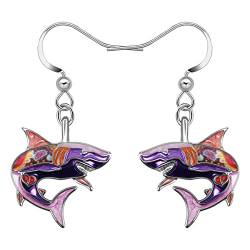 YAYAKO Emaille Hai Ohrringe Baumeln Zinklegierung Wal Qualle Delphin Oktopus Ohrringe für Frauen Mädchen Ozean Tiere Sommer Geschenke (Hai Ohrringe Lila) von YAYAKO