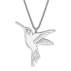 YAYAKO Fliegender Kolibri Halskette Anhänger Kette Edelstahl Vogel Schmuck Frühling Sommer Geschenke für Frauen Mädchen Charms (Versilbert) von YAYAKO