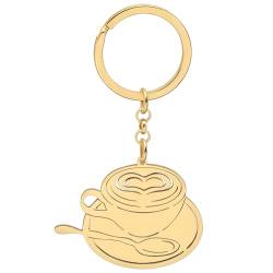 YAYAKO Kaffee Schlüsselanhänger Edelstahl Kaffeebecher Schmuck Geschenke für Frauen Mädchen Charms Kaffeemaschine Auto Schlüsselanhänger (Kaffeetasse Vergoldet) von YAYAKO