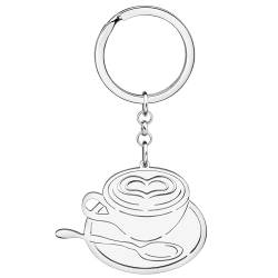 YAYAKO Kaffee Schlüsselanhänger Edelstahl Kaffeebecher Schmuck Geschenke für Frauen Mädchen Charms Kaffeemaschine Auto Schlüsselanhänger (Kaffeetasse Versilbert) von YAYAKO