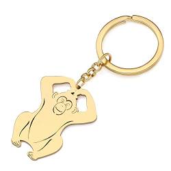 YAYAKO Lustige Afrikanische Gorilla Schlüsselanhänger Edelstahl Affe Schlüsselanhänger Gorillas Geschenke für Frauen Mädchen Brieftasche Auto Schlüsselanhänger (Vergoldet) von YAYAKO