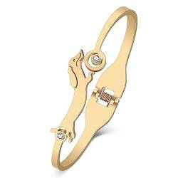 YAYAKO Matching Dog Armbänder Armreif Schmuck Edelstahl 18K Gold Armbänder für Frauen Mädchen Charms Dachshund Geschenke (Vergoldet Dackel Armband) von YAYAKO