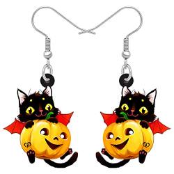 YAYAKO Niedliche Schwarze Katze Ohrringe Acryl Candy Kürbis Dekor Charms Halloween Geschenke für Frauen Mädchen Teens Party Schmuck (Bat Wings Katze 307) von YAYAKO