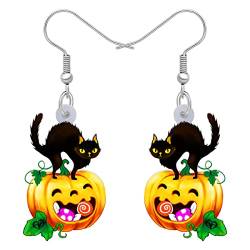 YAYAKO Niedliche Schwarze Katze Ohrringe Acryl Candy Kürbis Dekor Charms Halloween Geschenke für Frauen Mädchen Teens Party Schmuck (Schwarz und Gelb 291) von YAYAKO