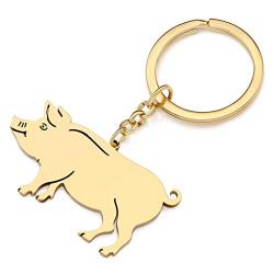 YAYAKO Paare Schwein Schlüsselanhänger Brieftasche Autoschlüssel Edelstahl Schweinchen Schwein Geschenke für Frauen Mädchen Charms Herz Schmuck (Vergoldet) von YAYAKO