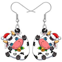 YAYAKO Weihnachten Kuh Baumeln Ohrringe Acryl Lustige Milchvieh Schmuck Bauernhof Tiere Cartoon Geschenke für Frauen Mädchen Dekorationen Charms (Weihnachten Mehrfarbig) von YAYAKO