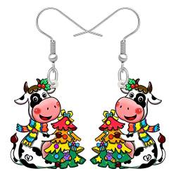 YAYAKO Weihnachten Kuh Baumeln Ohrringe Acryl Lustige Milchvieh Schmuck Bauernhof Tiere Cartoon Geschenke für Frauen Mädchen Dekorationen Charms (Weihnachts Baum Kuh) von YAYAKO