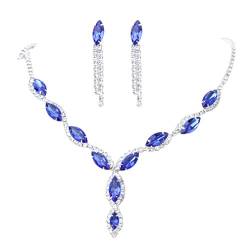 Damen Schmuck-Set aus Halskette und Ohrringen, in Tropfenform, blauer Kristall, Strass, von Yazilind von YAZILIND