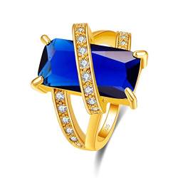 YAZILIND 18 Karat vergoldet Ehering Ring quadratische Form blau Zirkonia elegante Frauen Engagement Schmuck 16.6 von YAZILIND