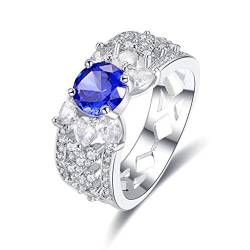 YAZILIND 925 Sterling Silber Ehering Hohlband Runde Blaue Zirkonia Ringe Elegante Frauen Engagement Schmuck 18.1 von YAZILIND