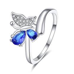 YAZILIND 925 Sterling Silber Schmetterlingsform Zirkonia Statement Verlobung Eheringe Frauen Jubiläumsschmuck Blau 18.8 von YAZILIND