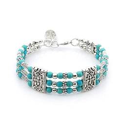 YAZILIND Armbänder Türkis versilbert Feder Anhänger Strand Damen Bohemian Ethnic Layered Armreif (#2) von YAZILIND