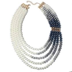 YAZILIND Damen-Perlenkette mehrschichtig elegant Schlüsselbein dick Pullover Party Vintage-Schmuck (Grau) von YAZILIND