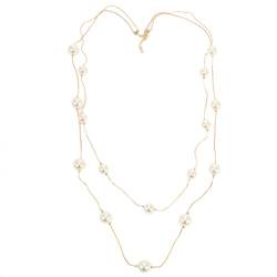 YAZILIND Damen-Süßwasserperlen-Halskette mehrlagig langes Schlüsselbein elegant böhmisch Party-Pullover Accessoires (Golden) von YAZILIND