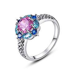 YAZILIND Damen platinierter Jubiläumsring Blumenförmiger Zirkonia Schmuck CZ Ehering Ringe Pink 21 von YAZILIND