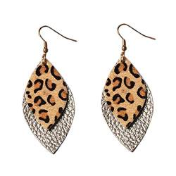 YAZILIND Double Layer Leder Ohrringe Blattförmige Ohrringe Winter Drop Dangle Leopard Print Ohr für Frauen Mädchen silber von YAZILIND