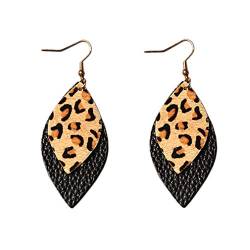 YAZILIND Double Layer Leder Ohrringe Blattförmige Ohrringe Winter Tropfen Baumeln Leopardenmuster Ohr für Frauen Mädchen Schwarz von YAZILIND