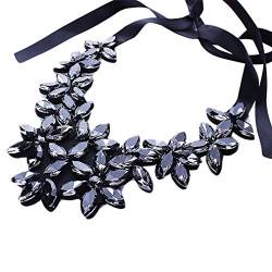YAZILIND Flower Ribbon Kette Halskette Anhänger Bib Crystal Elegante Halsreif Klobige Kragen Frauen Schmuck Grau von YAZILIND
