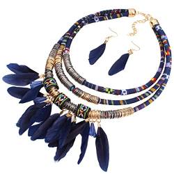 YAZILIND Frauen-Mode-Stoff Harz Feder Anhänger Blau-Kragen Statement Halsketten-Ohrringe von YAZILIND
