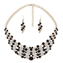 YAZILIND Frauen Weiß Schwarz Strass-Kristall-Halskette und Ohrring-Set Statement-Kragen-Schmuck-Set von YAZILIND