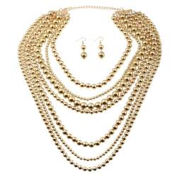 YAZILIND Halskette Ohrringe Set Multilayer Chunky Frauen Gold plattiert Perlen Schlüsselbein personalisierte Schmuck-Sets von YAZILIND