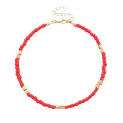 YAZILIND Knöchel Armbänder für Frauen Mädchen Gold Perlen Sommer Strand Einstellbare Größe Fuß Kette Bohemian Schmuck (Rose rot) von YAZILIND