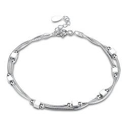 YAZILIND Mode 925 Sterling Silber Doppel Quadrat Perlen verstellbares Armband für Frauen Mädchen von YAZILIND