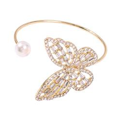 YAZILIND Offene Armreif Frauen Armbänder Vergoldete Perlen Strass Schmetterling Einstellbar Elegant Schmuck (Golden) von YAZILIND