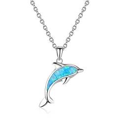 YAZILIND Opal Silber Tier Halskette Ocean Dolphin Anhänger Mode blauen Edelstein Schlüsselbein Kette Damen Mädchen von YAZILIND
