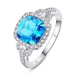 YAZILIND S925 Sterling Silber Ehering Quadrat Zirkonia CZ Frauen Verlobungserklärung Ringe Schmuck Geschenk Blau 17.2 von YAZILIND