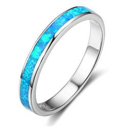 YAZILIND S925 Sterling Silber Ring Opal Statement Ringe Frauen Verlobungsringe Frauen Jubiläumsschmuck Blau 17.2 von YAZILIND